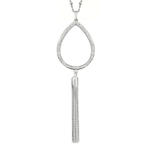 Swarovski Crystal Necklace Sterling Silver Overlay Teardrop Chain Tassel Pendant - Picture 5 of 11